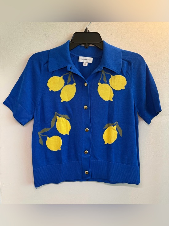 Free Assembly Tops - Free Assembly Lemon Print Short Sleeve Cardigan